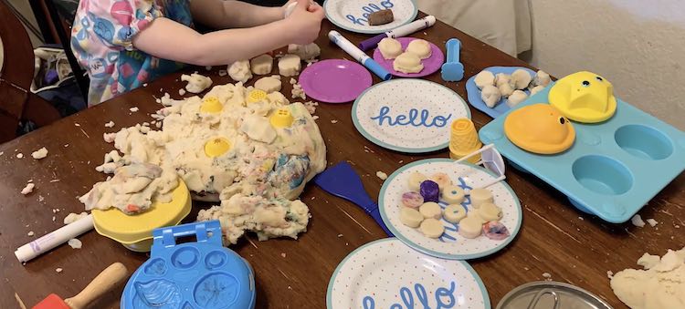 A heap of plain playdough and the assembled cookies.