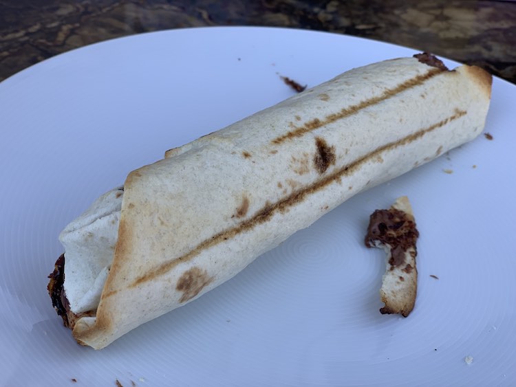 Banana wrap heated on the barbecue with it's grill lines showing.