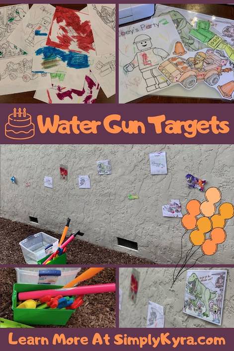 Pinterest image showing our water gun targets in progress and party ready.