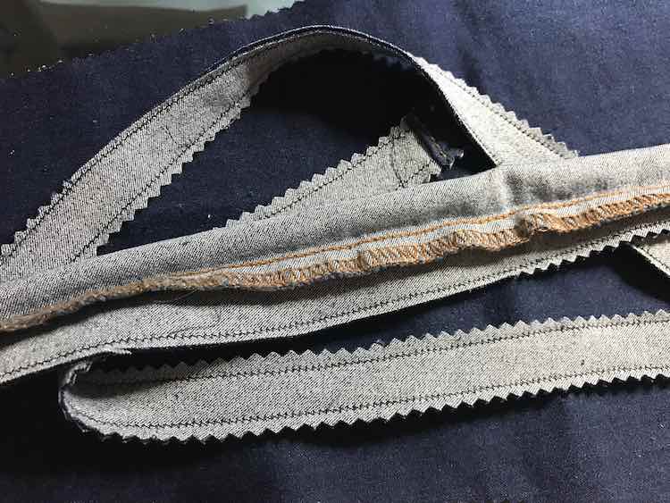 Strips of inside out skinny jean strips.