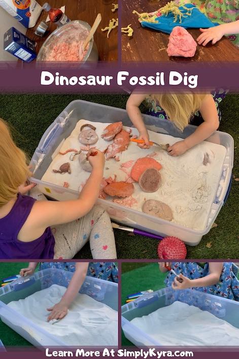 Pinterest image showing multiple images of the dinosaur fossil dig.
