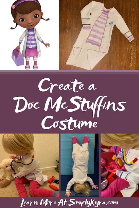 Pinterest image showing the finished Doc McStuffins top