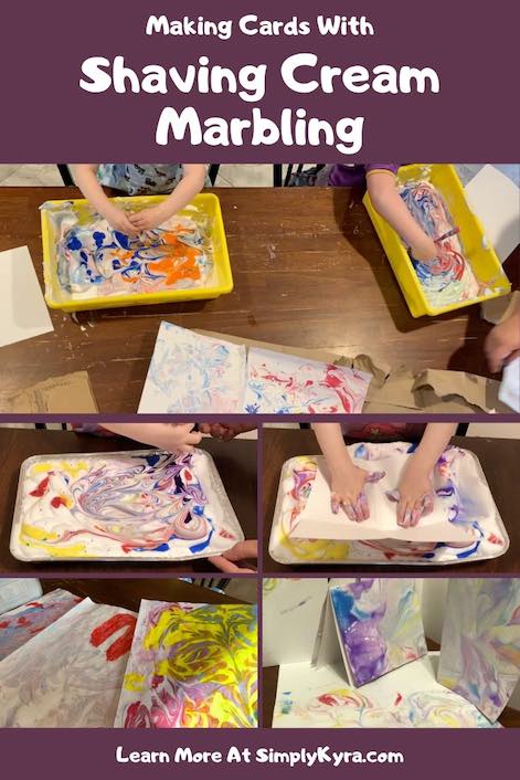 Pinterest image showing different views of marbling paper.