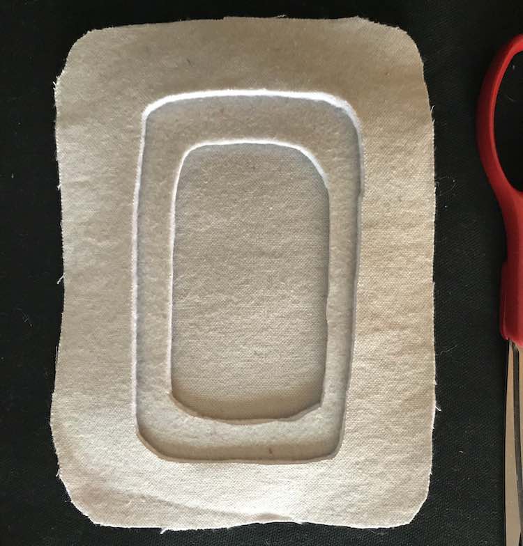 The sink is shown by stacking the rectangular outlines on top of each other with the larger on top. Underneath it all is the solid rectangle. The whole thing together looks like a slanted edged bowl.