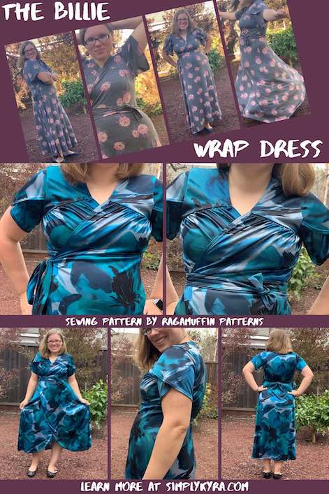 Pinterest image showing two different dresses. The first has four views, angled, across the top while the second has five views. All images are below in the blog post. Since this is a Pinterest collage image it also shows the title of the post (using the term dress), where the pattern is from, and my website URL. 