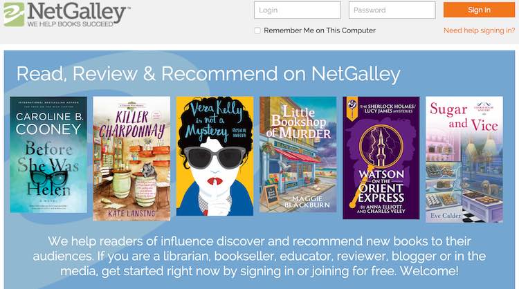 Screenshot of NetGalley's homepage.