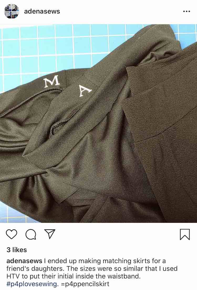 Image shows a screenshot taken from Instagram from @adenasews' account. It shows two black skirts with a single white initial on the two waistbands: M and A.
