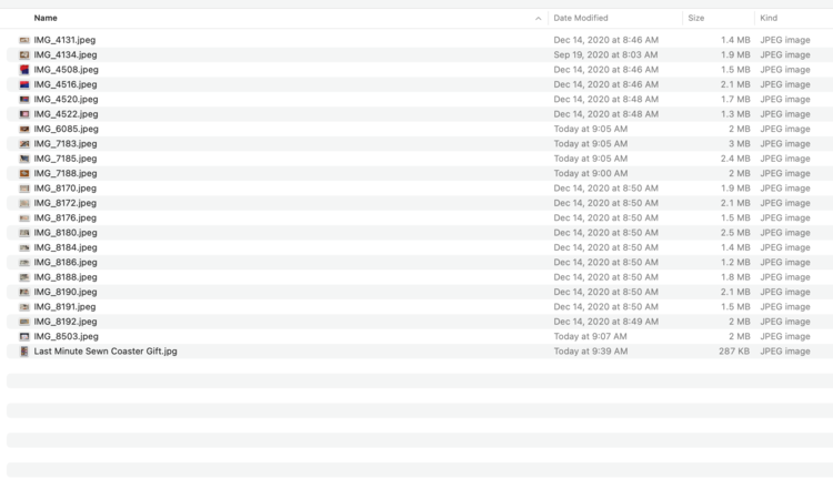 Image shows a screenshot of the directory containing all of the images for my coaster blog post.