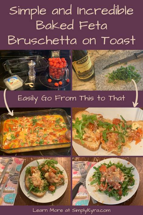 Image is geared to be pinnable on Pinterest. It shows the blog title, a caption saying "easily go from this to that", arrows between the two sections, and my main URL. The top image section (the this) shows all the ingredients using two photos. The next collage (that) shows the baked dish and three ways to eat it on toast. 