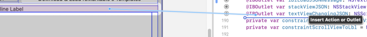 Image shows a screenshot of my code with the arrow coming from the label and ending in my code under other outlets. 