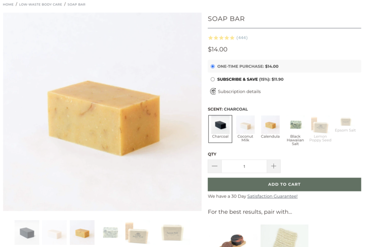 Image shows the calendula bar soap next to the other soap scents offered on the earthing company website. 