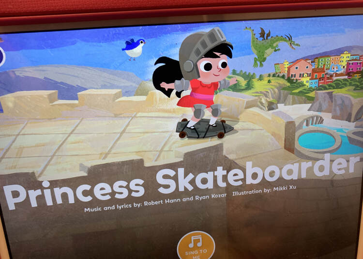 Screenshot of the Princess Skateboarder video about to be played from Zoey's iPad. 
