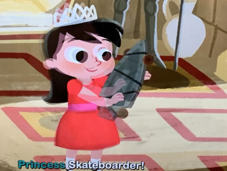 Image is a screenshot of the video in the Homer app where Princess Skateboard is assembling her skateboard.