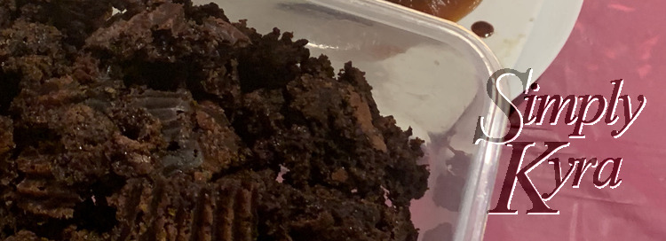 Image shows a container of brownie bits with lines showing where the cupcake liner was when it baked. 