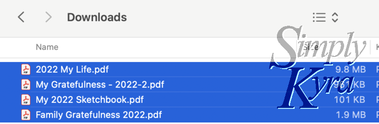 Image shows the Downloads file dialog with four PDFs all selected showing. 