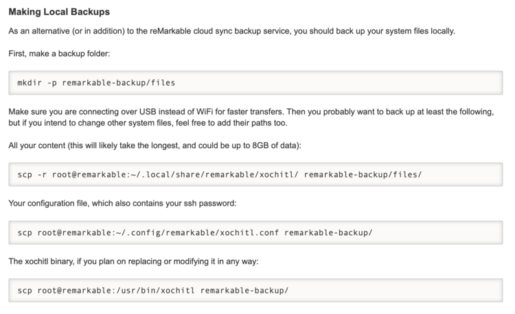 Image shows the "Making Local Backups" part of the website. If you click the link in the caption you can see the text without it being in photo form. That said the main commands are shown below when going over the script.