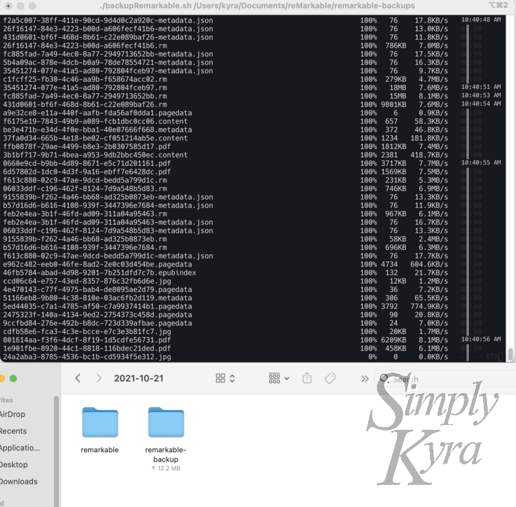 Image shows the files being transferred on the terminal window with the File Dialog open at the bottom showing the file with the images being uploaded to the cloud.