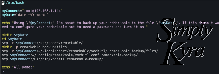 Screenshot of the script in the terminal. There's a black background with blue, pink, yellow, and white text.