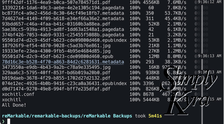 Image shows the bottom bit of the terminal once the script ended. My terminal outputs the total time "5m41s" that the command took to execute.