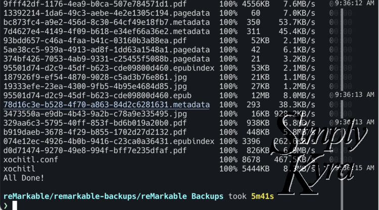 Image shows the bottom bit of the terminal once the script ended. My terminal outputs the total time "5m41s" that the command took to execute. 