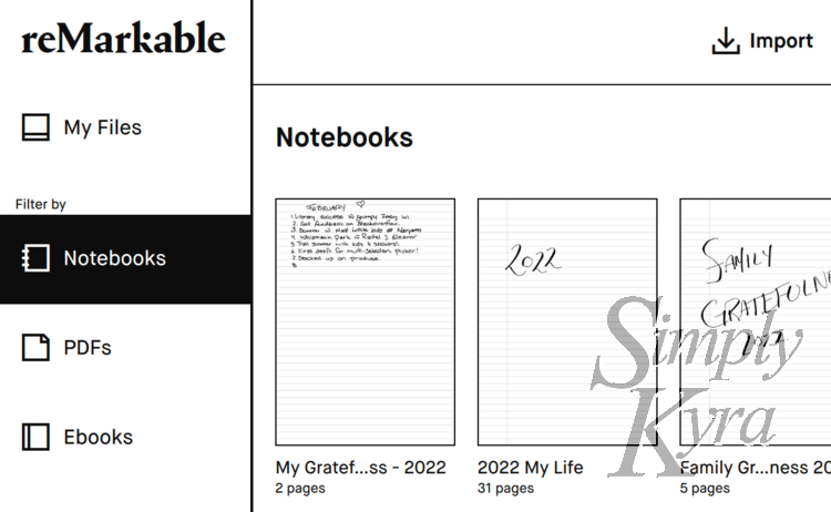 Image shows a screenshot of the reMarkable app taken in February with the Notebooks showing.