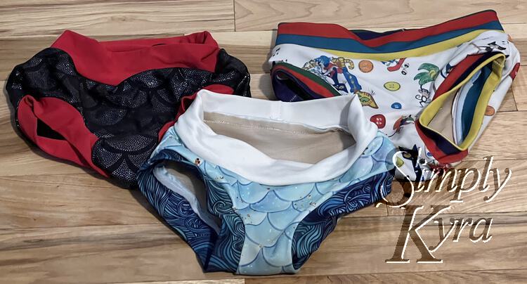 Image shows three pairs of swim bottoms of the same shape as normal underwear. 