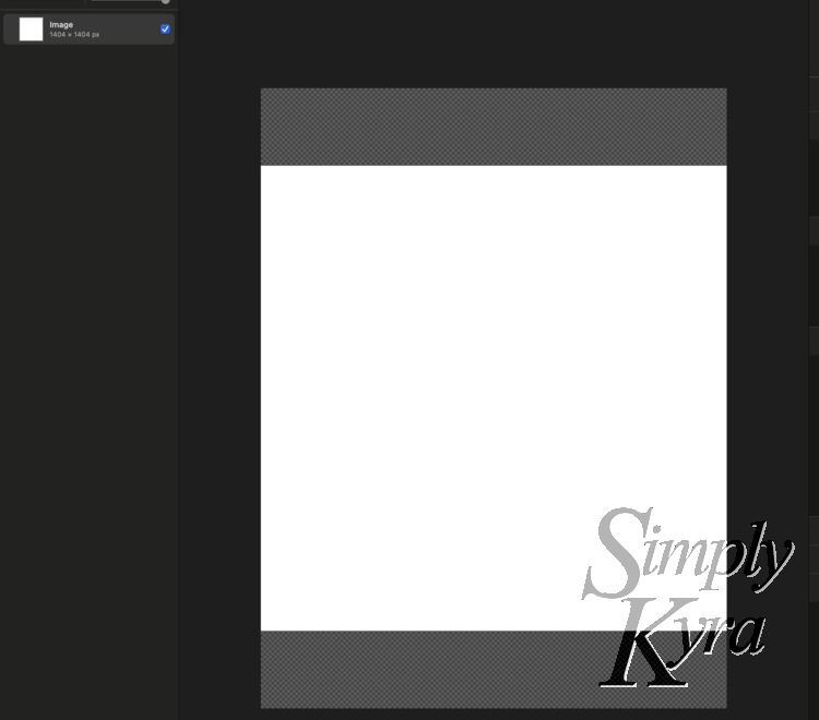 Screenshot of Pixelmator Pro showing the image on a transparent 1404 by 1404 pixel white square with a transparent layer above and below to make a rectangle. 