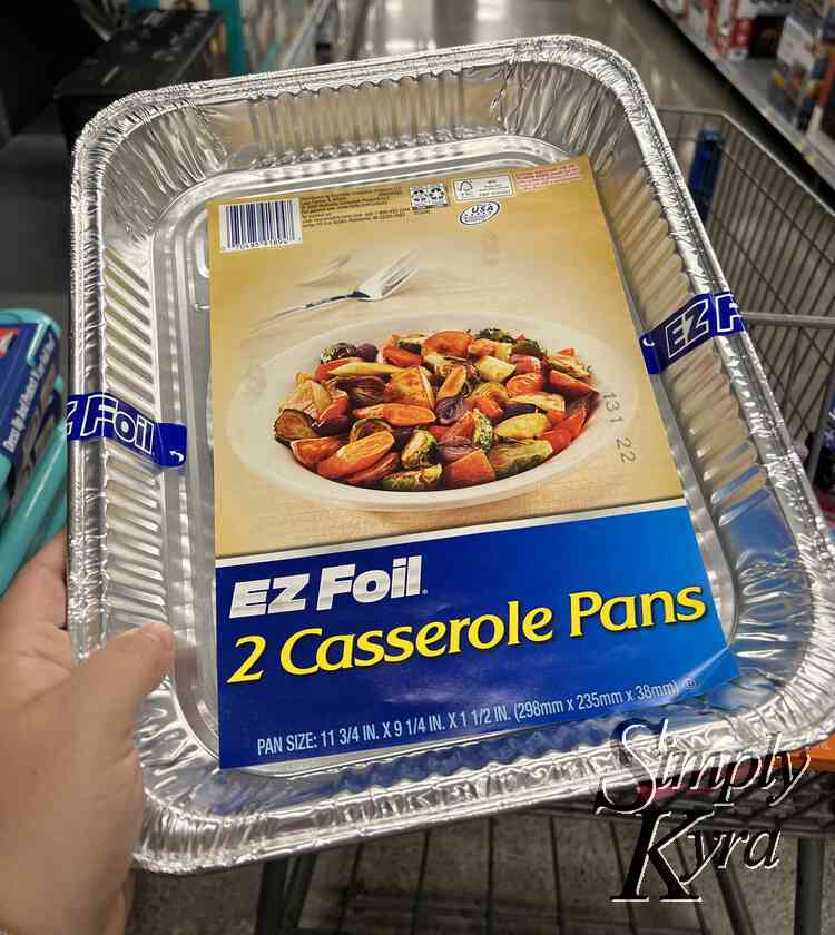Image shows a package of two EZ Foil casserole pans from Walmart with a cart in the background.
