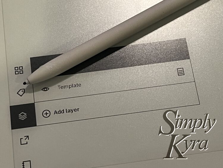 Image shows the menu opened with the layers selected. The Template option is right below the pen.