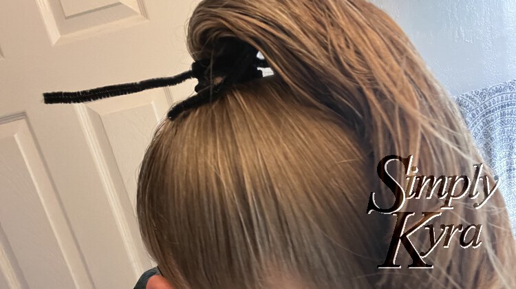Image shows the top of my head with a small black pipecleaner leg sticking out.
