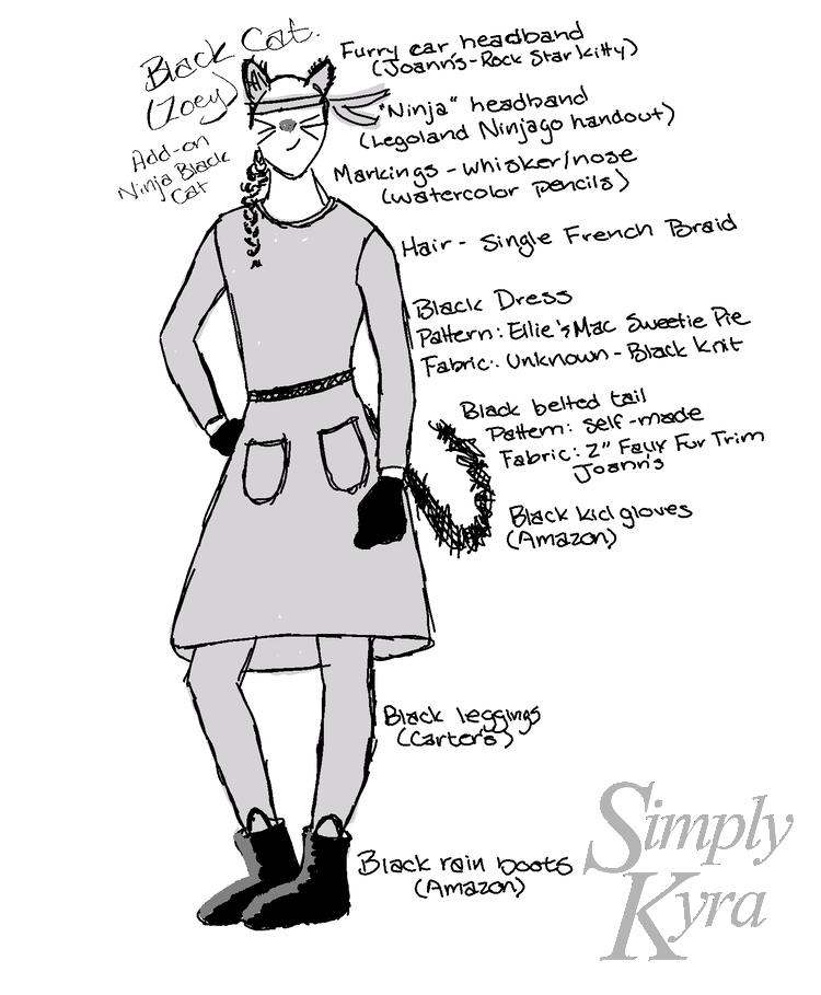 Image shows a sketch of Zoey's planned outfit with labels showing what each item is.