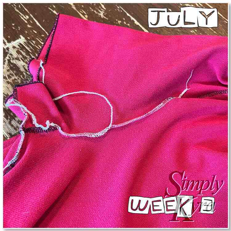 Image shows the white fixed stitches before they were tied off. Superimposed at the top it says "July" while along the bottom it also says "week 3".