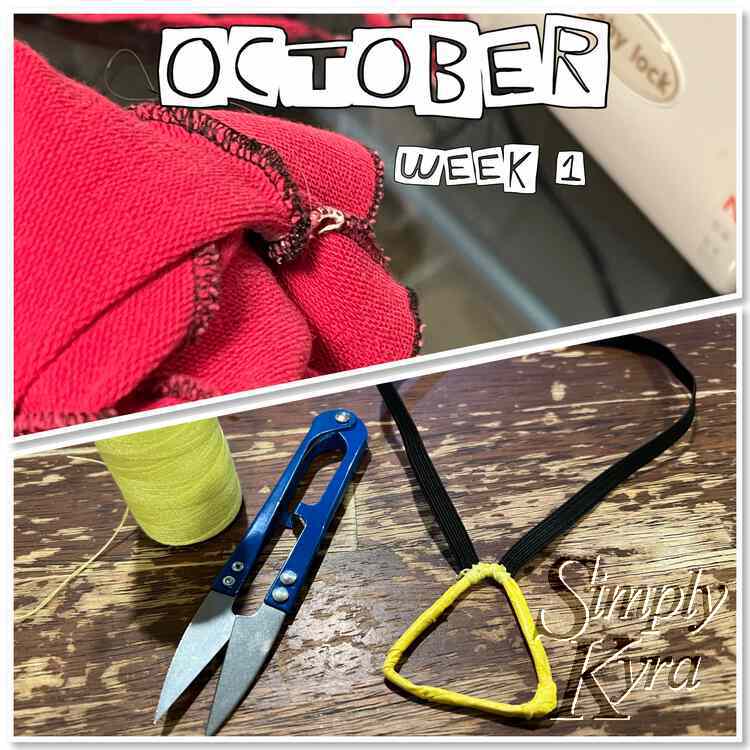 Image shows two stacked images displaying the fixed nightgown (top) and the handmade and stitched on necklace (below). Centered along the top it says "October" and "Week 1".