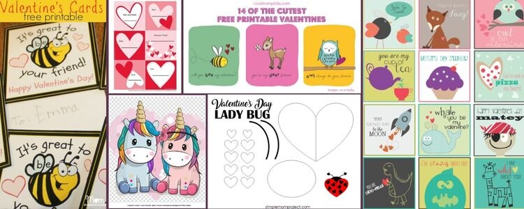Collage showing six Valentine's card-related screenshots from online. Most show the website it's taken from. Each image is separated by a purple divider. 